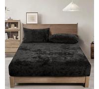 PHF Drap-housse en velours pour grand lit, luxueux, super doux, confortable et confortable avec poche profonde de 38,1 cm, convient pour l'automne, l'hiver et le printemps, sans taies d'oreiller, noir