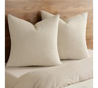 PHF Lot de 2 Housses de Coussin à Tissage gaufré 100% Coton, 66 x 66 cm, sans Insert, élégantes Housses de Coussin décoratives pour lit, canapé, Sofa, Lin