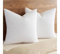 PHF Lot de 2 Housses de Coussin européennes 100% Coton gaufré texturé, 66 x 66 cm, décoration d'intérieur pour lit, canapé, canapé, sans Rembourrage, Blanc