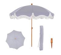 PHI VILLA Parasol de plage de 2 m, parasol de jardin portable frangé avec perçage au sol, parasol de patio rond bohème avec sac de transport, protection solaire UV pour extérieur résistante au vent