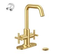 Phiestina SGF002-10-BG Robinet de salle de bain avec égouttoir, plaque de pont et tuyaux d'alimentation Doré brossé