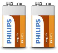 PHILIPS 6F22L1B/10 - Piles Longue Durée - 1 pièce 6F22-9V (Lot de 2)