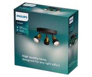 Philips 8720169299955 Conduit, spot de plafond D196 mm, 3xGU10, noir, laiton, ClickFix