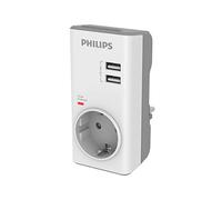 Philips Adaptateur CHP4010W/10 - Adaptateur de prise, chargeur USB intégré, 2 ports USB 2,4 A maximum, 1 prise de courant, indicateur LED d'alimentation, protection contre les surtensions - Blanc