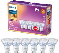 Philips ampoule LED Equivalent 50W GU10 C90 Blanc chaud, Dimmable, Verre, Lot de 6