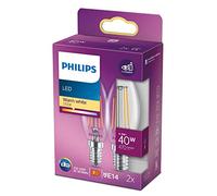 Philips ampoule LED Flamme E14 40W Blanc Chaud Claire, Verre, Lot de 2