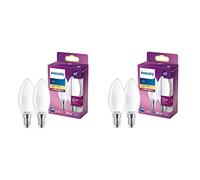 Philips ampoule LED Flamme E14 40W Blanc Chaud Dépolie, Verre, Lot de 2 & Ampoule LED Flamme E14 25W Blanc Chaud Dépolie, Verre, Lot de 2