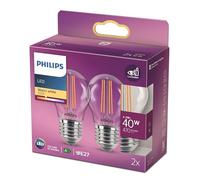 Philips ampoule LED Sphérique E27 40W Blanc Chaud Claire, Verre, Lot de 2