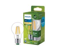Philips, ampoule LED Ultra Efficient Classe A, 60W, culot E27, blanc chaud 2700K, transparente, verre