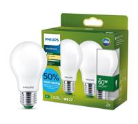 PHILIPS, ampoule LED Ultra Efficient culot E27, dépolie, équivalent 60W, blanc chaud 2700K, verre, lot de 2