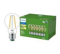 PHILIPS, ampoule LED Ultra Efficient culot E27, transparente, équivalent 40W, blanc chaud, 2700K, verre, lot de 6