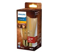 Philips ampoule LED vintage ambrée, 40W, culot E27, format Edison, blanc chaud 1800K, non dimmable