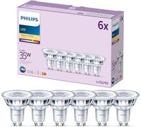 Philips - Ampoule spot 3,5W (Equivalent 35W) 255 lumens, culot GU10, Lumière Blanc Chaud (2700k) - Pack de 6 Ampoules