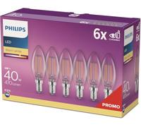 Philips, Ampoules LED B35 Forme Flamme, Culot E14, Pack de 6, Transparente