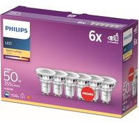 Philips Ampoule LED Classic GU10 4,6W (équiv. 50W) 355 lm Blanc chaud 2700K Réflecteur Lot de 6