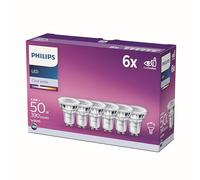 Philips, Ampoules LED pour Spot, Culot GU10, 390lm, 50W, Pack de 6 | Lot de 6 Spots LED grand angle, Culot GU10, 390lm, Non dimmable,Blanc 4000K, 4.6W Equivalent 50W, Économie d'énergie 90%