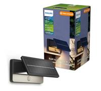 Philips Applique murale solaire Tavenlor, Noir | Lumière Blanche/Chaude 2700K, Double lumin, Aube/Crépuscule Auto, 400 lm, 3,6W, resistant à l'eau (IP44), Noir, 171x97x 90mm
