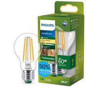 Philips Classic ultra-efficient LED ampoule quivalent 60W, culot E27, clair, éclairage blanc chaud (2700K), dimmable, nouvelle génération