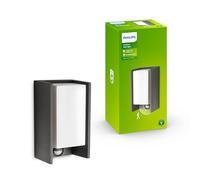 Philips Bridge Applique Murale Extérieure, IP44 Résiste aux Intempéries, Détecteur de Mouvement, Durable, Aluminium, Gris Anthracite, Ampoule E27 Vendue Séparément