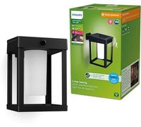 Philips Camill UltraEfficient, Applique murale solaire d'extérieur carrée, 1,4 W, 3000 K, noire, dépolie, détecteur de mouvement, IP44 résistante aux intempéries