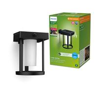 Philips Camill UltraEfficient, Applique murale solaire d'extérieur ronde, 1,4 W, 3000 K, noire, dépolie, détecteur de mouvement, IP44 résistante aux intempéries