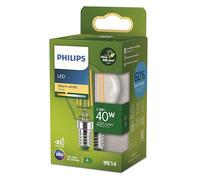 Philips Classic ultra-efficient LED ampoule classe énergétique A, équivalent 40W, culot E14, drop shape, clair, éclairage blanc chaud (2700K), nouvelle génération