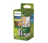 Philips Classic ultra-efficient LED ampoule quivalent 60W, culot E27, clair, éclairage blanc chaud (2700K), dimmable, nouvelle génération