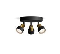 Philips Conduit Spot 3 têtes sur platine ronde, GU10 non inclus, Laiton, IP20