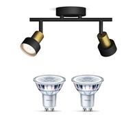Philips Conduit Spot en saillie (Noir/Or) - Lumière blanche chaude - Spot en saillie avec 2 point lumineux - GU10 - SceneSwitch - Facilement dimmable avec votre interrupteur classique