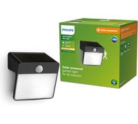 Philips Enkara Applique murale solaire d'extérieur avec numéro de maison, 0,2W, 2700K, noire, IP44 résistante aux intempéries