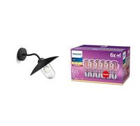 Philips HAMMOCK Applique max. 1x60W E27 - Noir & Ampoule LED Standard E27 60W Transparent, Verre, Lot de 6