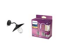 Philips HAMMOCK Applique max. 1x60W E27 - Noir & Philips ampoule LED Standard E27 60W Blanc Chaud Claire, Verre, Lot de 2