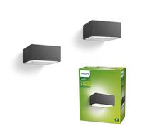 Philips Hedgehog Applique murale d'extérieur (42 W), luminaire d'extérieur résistant aux intempéries pour des accents lumineux modernes, luminaire E27 sans ampoule, anthracite, pack de deux
