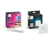 Philips Hue Bridge 2.0, Pont de connexion, fonctionne avec Alexa, Google Assistant et Apple HomeKit White and Color, Lightstrip Hue Play gradient PC, écran 3x 24-27 pouces, synchronisation