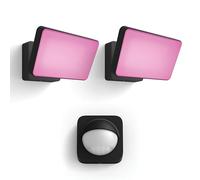 Philips Hue Discover Lot de 2 projecteurs (Noir) - Luminaire extérieur détecteur de mouvement - Lumière blanche et colorée - Incl. Hue Détecteur de mouvement extérieur - Hue White and Color Ambiance