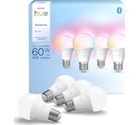 Philips Hue Essential, Ampoule LED A60, 806lm, Pack de 4, Multicolore | Ampoule Connectée RGB, E27, 8W, Dimmable jusqu'à 2%, Bluetooth, Contrôle via Hue Bridge, Alexa, Google & Apple Home