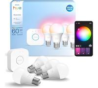 Philips Hue Essential Kit de démarrage avec Bridge + 4 ampoules connectées E27 Essential, White and Color Ambiance, 2200-6500 K, Ampoule Philips Hue compatible Alexa, Google Assistant, Apple Home
