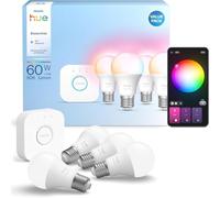 Philips Hue Essential Kit de démarrage avec Bridge + 4 ampoules connectées E27 Essential, White and Color Ambiance, 2200-6500 K, Ampoule Philips Hue compatible Alexa, Google Assistant, Apple Home