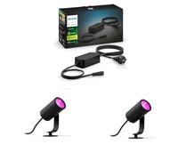 Philips Hue Kit de Base Lily avec 2 spots de jardin (Anthracite) - Lumière blanche et colorée - Incl. 1 câble d’alimentation - Éclairage de jardin - Hue White and Color Ambiance