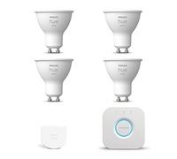 Philips Hue - Kit de démarrage - 4 spots GU10 - Blanc chaud | Inclut Hue Bridge, Hue Wall Switch - Hue White