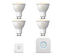 Philips Hue - Kit de démarrage - 4 spots GU10 - Chaud/Froid | Inclut Hue Bridge, Hue Détecteur de mouvement intérieur - Hue White Ambiance