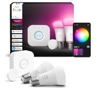 Philips Hue Kit de Démarrage, Bridge + Smart Button + 2 Ampoules A60 | Bridge inclus, Ampoules connectées A60, Culot E27, Lumière blanche et couleur, Compatible App, Alexa, Google & Apple Home