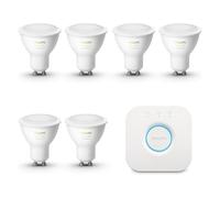 Philips Hue Kit de démarrage - GU10 - avec 6 Spots - Lumière blanche chaude à froide - Comprend 1 Hue Bridge - Hue White Ambiance