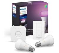PHILIPS HUE Kit de démarrage White & Colors 2 ampoules avec pont de connexion et télécommande variateur - 10 W - E27