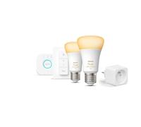 PHILIPS Hue Kit démarrage ampoule LED connectée White - 10,5W - Lot 2 E27 - Télécommande Hue - Pont - Prise connectée