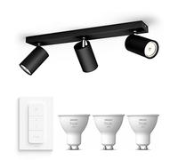 Philips Hue Kosipo Spot en saillie (Noir) - Lumière blanche chaude - Comprend un Variateur de lumiere Hue - Spot en saillie avec 3 points lumineux - GU10 - Hue White
