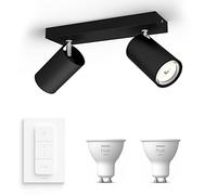 Philips Hue Kosipo Spot en saillie (Noir) - Lumière blanche chaude - Comprend un Variateur de lumiere Hue - Spot en saillie avec 2 points lumineux - GU10 - Hue White