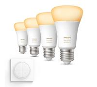 Philips Hue Pack économique - E27 - avec 4 ampoules standard - Lumière blanche chaude à froide - Avec 1 interrupteur Hue Dial (blanc) - Hue White Ambiance