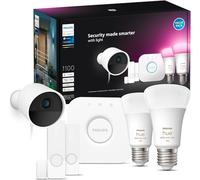 Philips Hue Pack de démarrage Secure Caméra filaire, 2 capteurs blancs, 2 ampoules E27 WCA, 1 pont