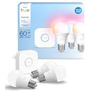 Philips Hue Smart Lighting Kit de démarrage 3 ampoules + pont, ambiance blanche et couleur, ampoules E27, 806 lumens, 60 W, avec pont, contrôle par application, fonctionne avec Alexa et Google